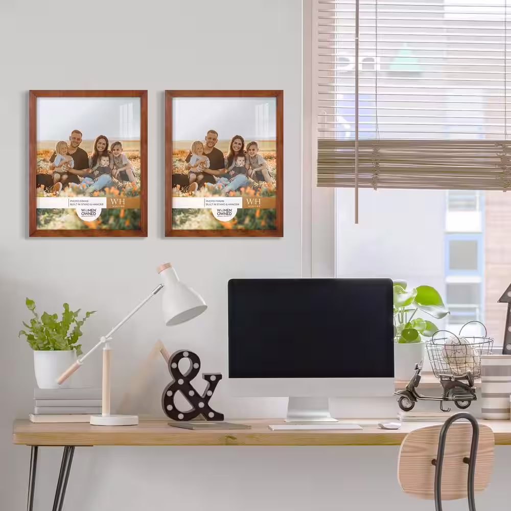 None Grooved 11 in. x 14 in. Walnut Picture Frame (Set of 2)