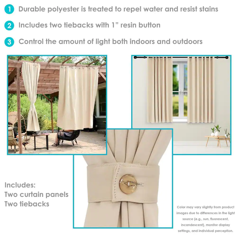 Sunnydaze Decor 2 Indoor/Outdoor Blackout Curtain Panels with Grommet Top - 100 x 84 in (2.54 x 2.13 m) - Beige