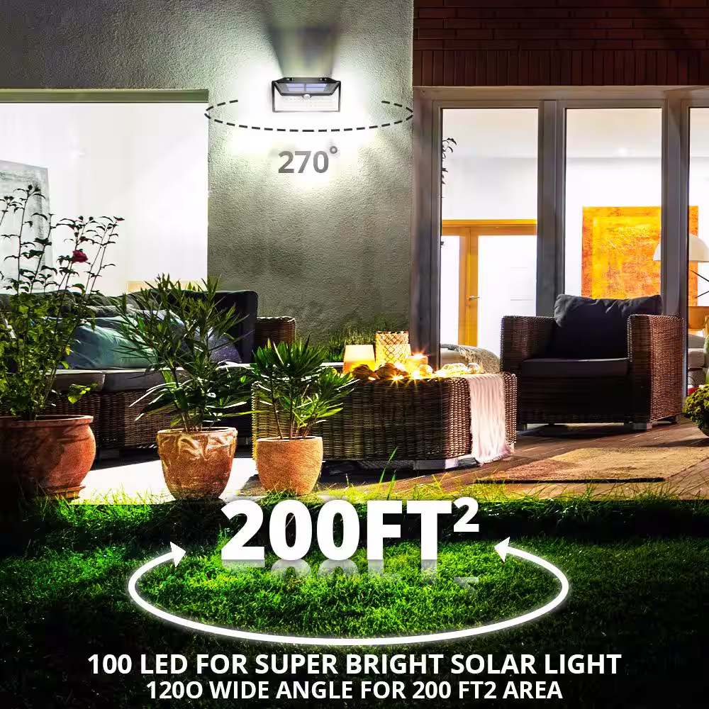 WBM SMART 100 LED Solar Black Outdoor Light Sensor, Wall Light for Garage, Yard, Deck, Pathway (6-Pack)