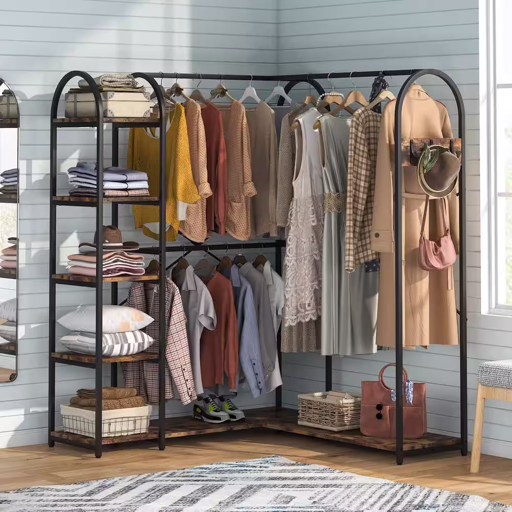 Tribesigns Cynthia 71 in. Brown Wooden Corner Hanging Armoire(71 in. H x 56 in. W x 56''D)