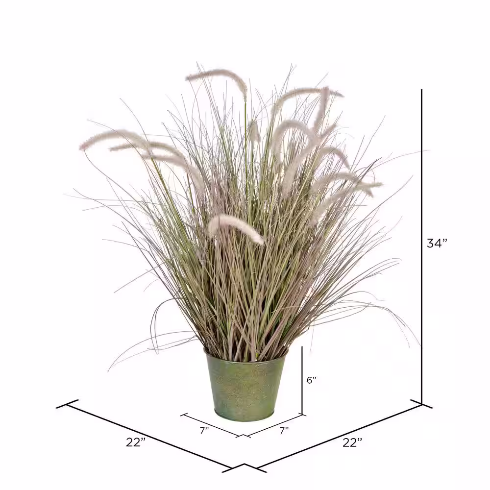 Vickerman 34 in Artificial Potted Green Grass with Cattails.