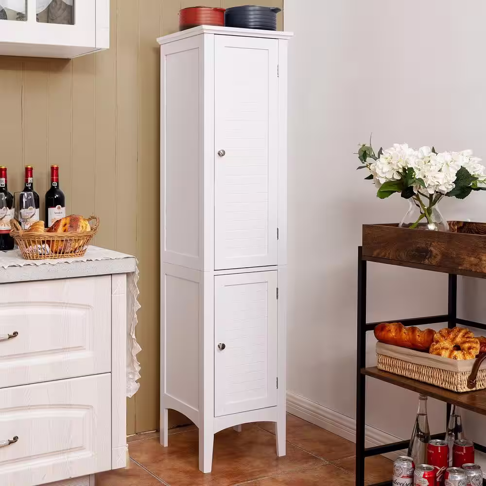 HONEY JOY White Tall Freestanding Bathroom Storage Cabinet with 5-Tier&2 doors for living room&bathroom