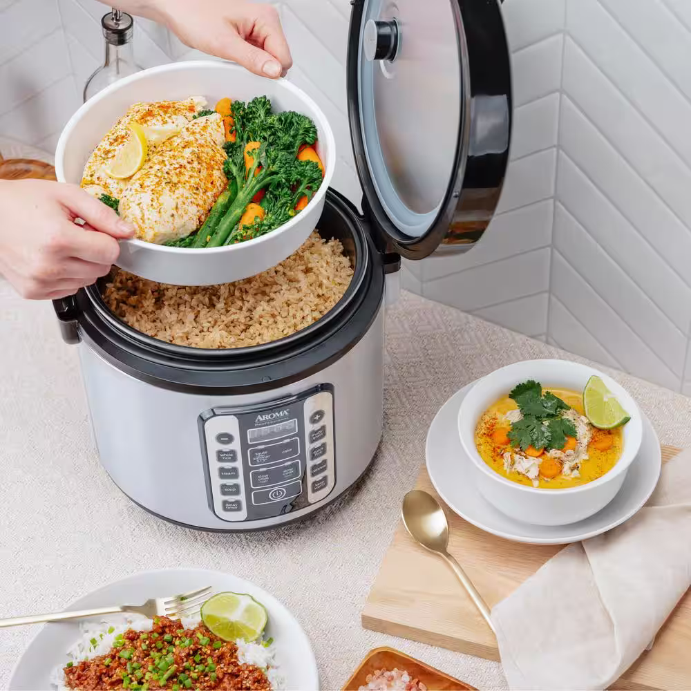 AROMA 20-Cup Stainless Steel Digital Cool-Touch Rice Cooker and Food Steamer