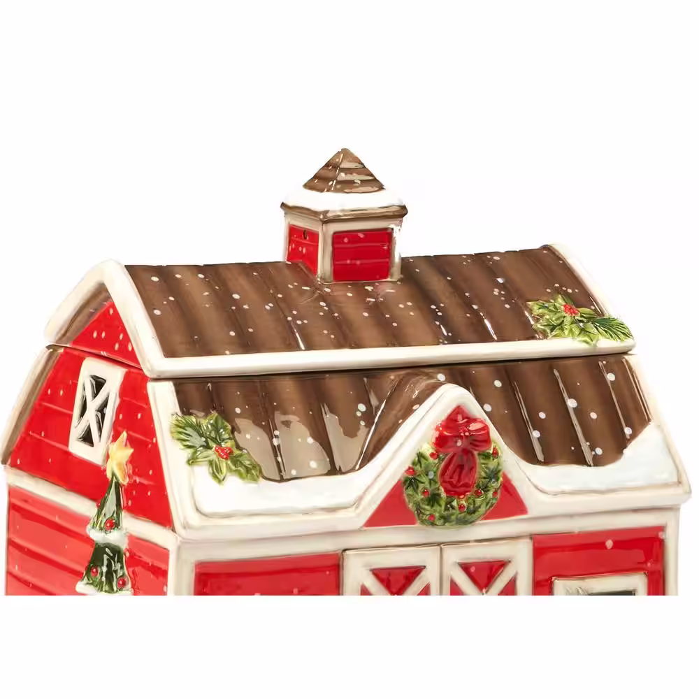Certified International Chrismas on the Farm by Susan Winget 3-D Barn 10 in. Cookie Jar