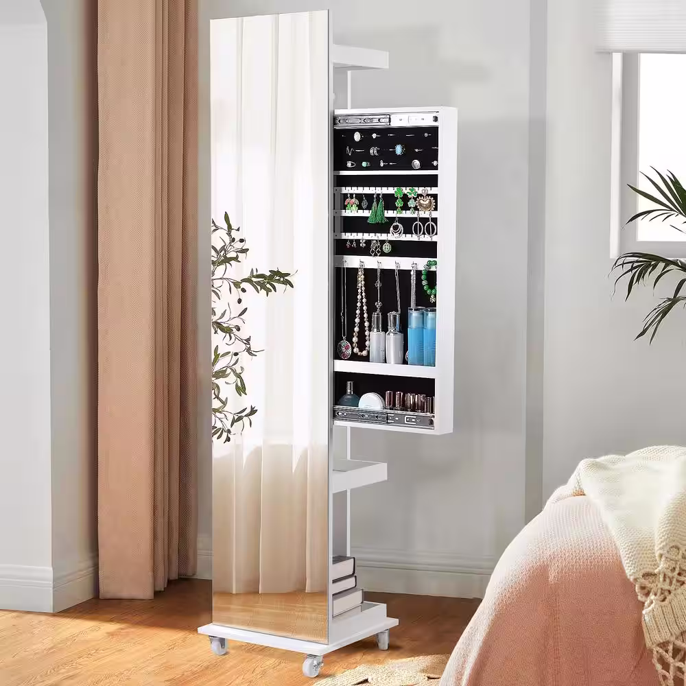 None Movable Push-Pull Jewelry Stand Jewelry Organizer Storage Box with Large Capacity Full Length Mirror Clothes Rack