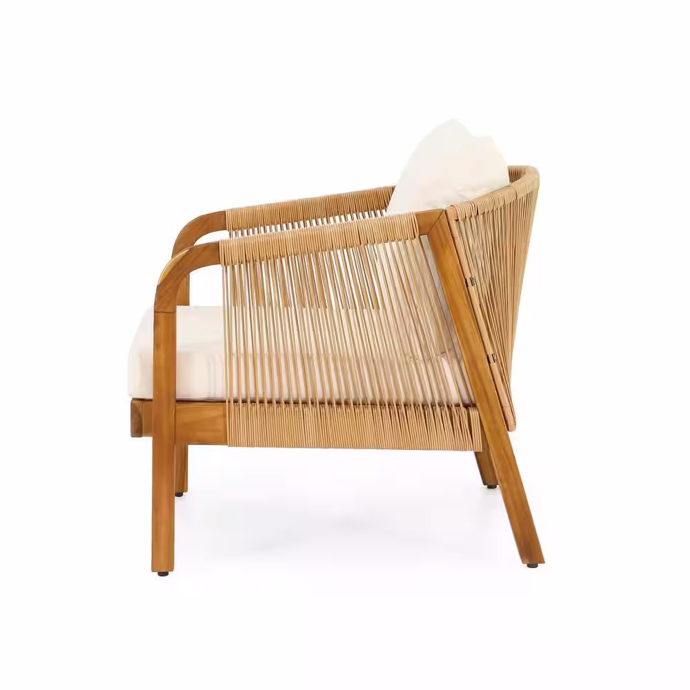 Noble House Judland Teak 4-Piece Wood and Wicker Patio Conversation Set with Beige Cushions