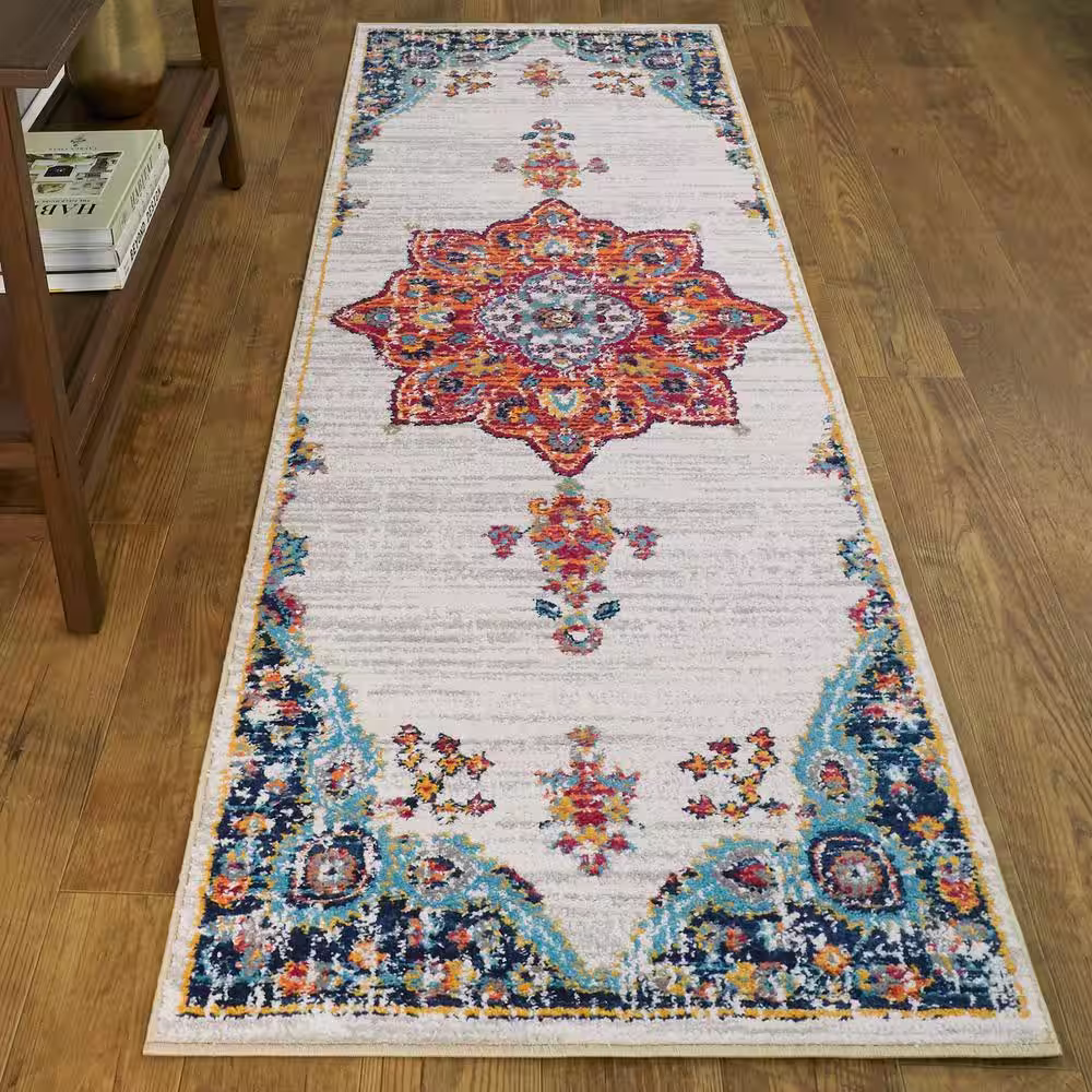 StyleWell Aurora Multicolored 3 ft. x 7 ft. Medallion Runner Rug