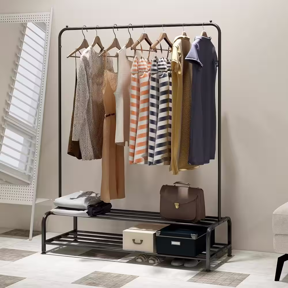 maocao hoom Black Metal Clothes Rack with Shelves 44 in. W x 60 in. H