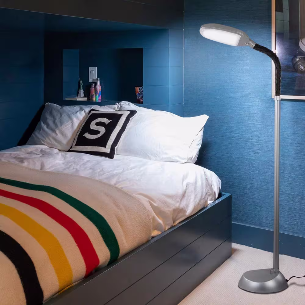 Brightech Litespan 53 in. Silver Arc LED Adjustable Gooseneck Pole Floor Lamp