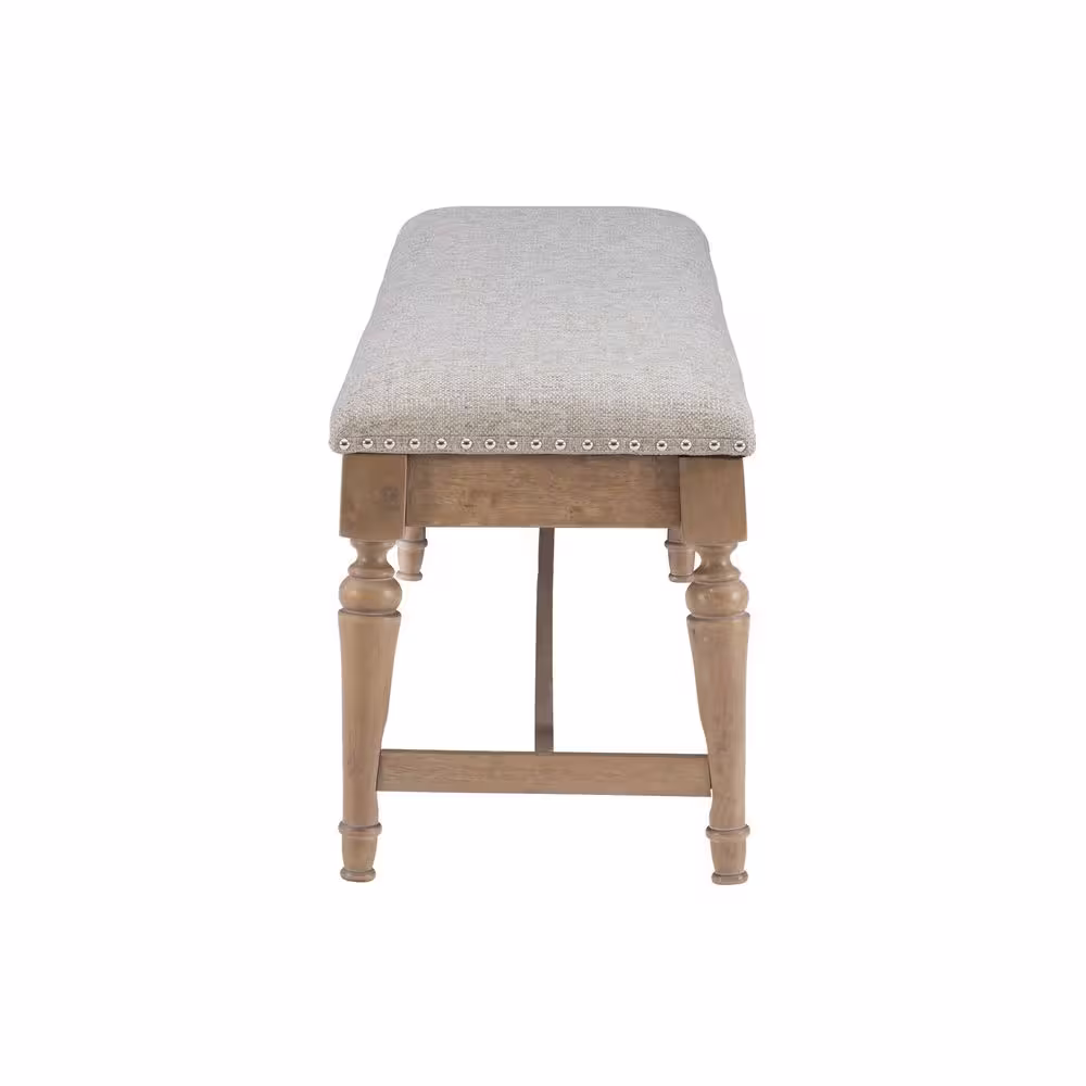 Linon Home Decor Galena Natural 60 in. Bench with Cushioned Seat and Nailhead Accents