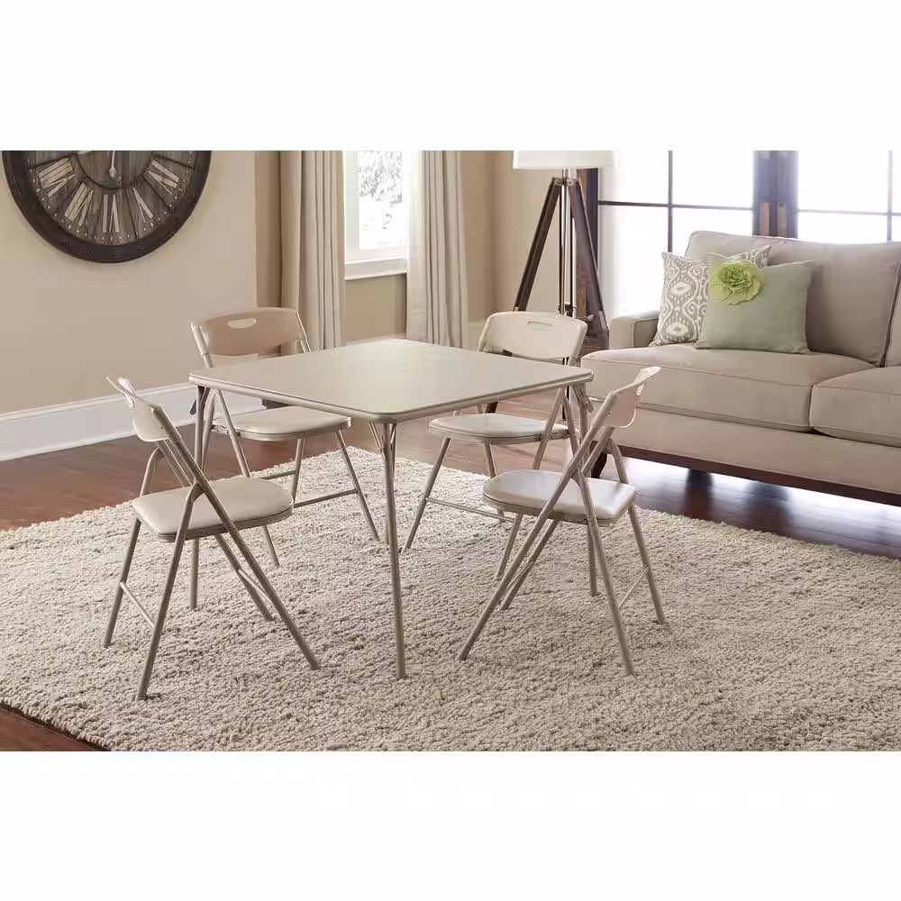 Cosco 5-Piece Antique Linen Portable Folding Card Table Set