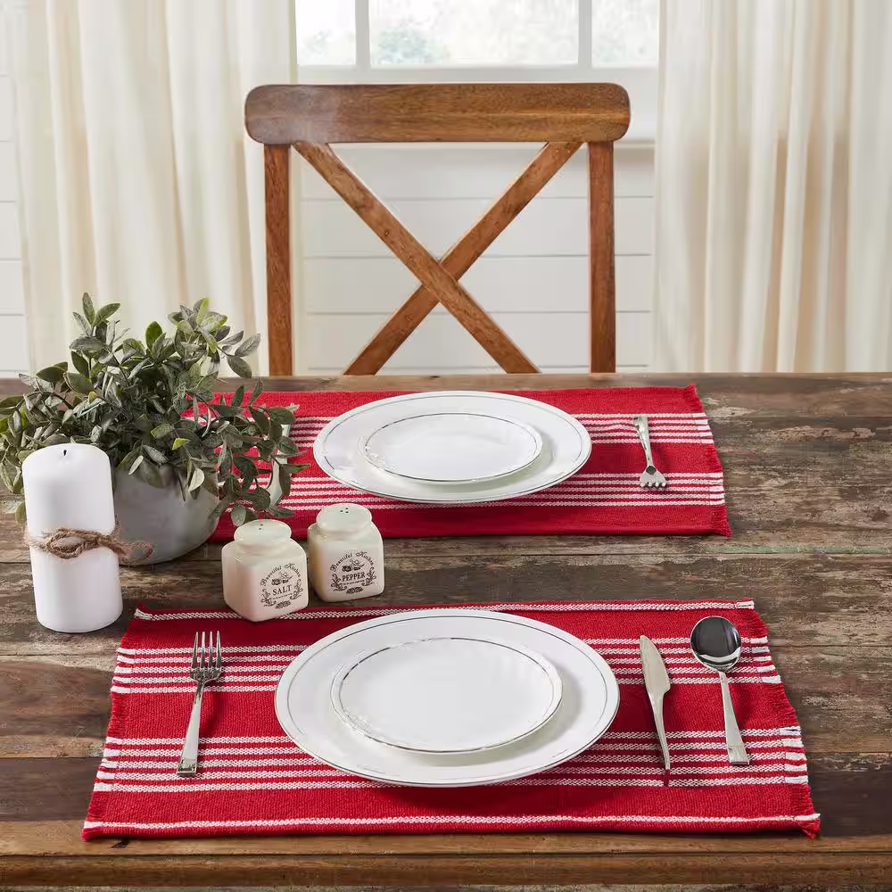 VHC Brands Arendal 13 in. x 19 in. Red and White Stripe Cotton Blend Placemat (Set of 2)