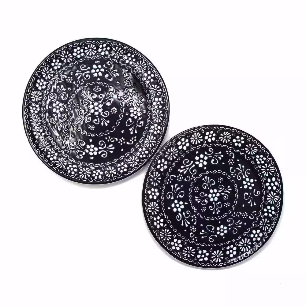 None Mexican Ink Pottery Set of Large Dinner Plates