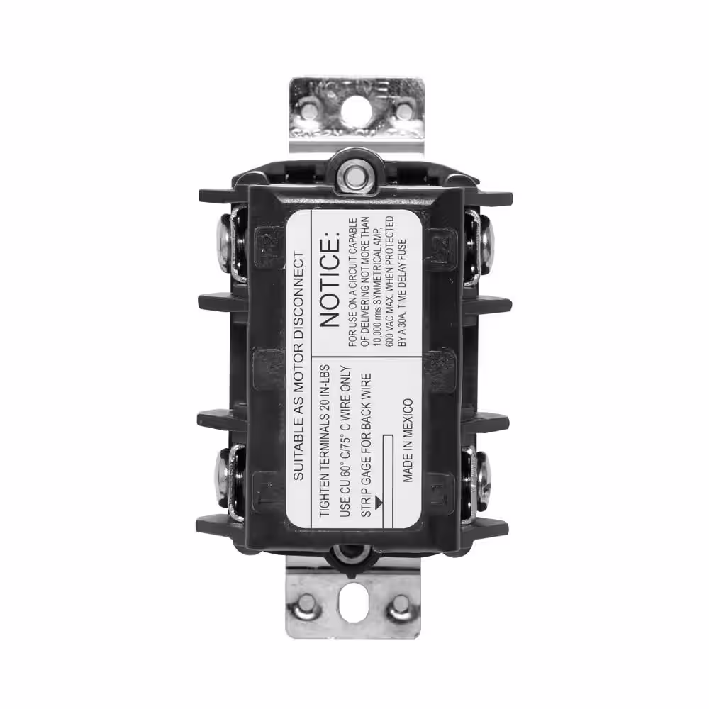 Leviton 30 Amp 600 Volt Industrial Grade Three Pole Three Phase AC Manual Motor Controller Toggle Switch - Black