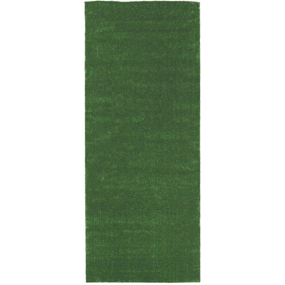 Sweet Home Stores Meadowland Collection Waterproof Solid Indoor/Outdoor 7 ft. x 22 ft. Green Artificial Grass Runner Rug