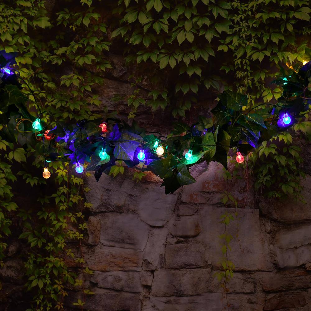 LUMABASE Outdoor 16.25 ft. Solar Powered Faceted Globe Bulbs LED String Lights with - Multi-Color (1-Pack)
