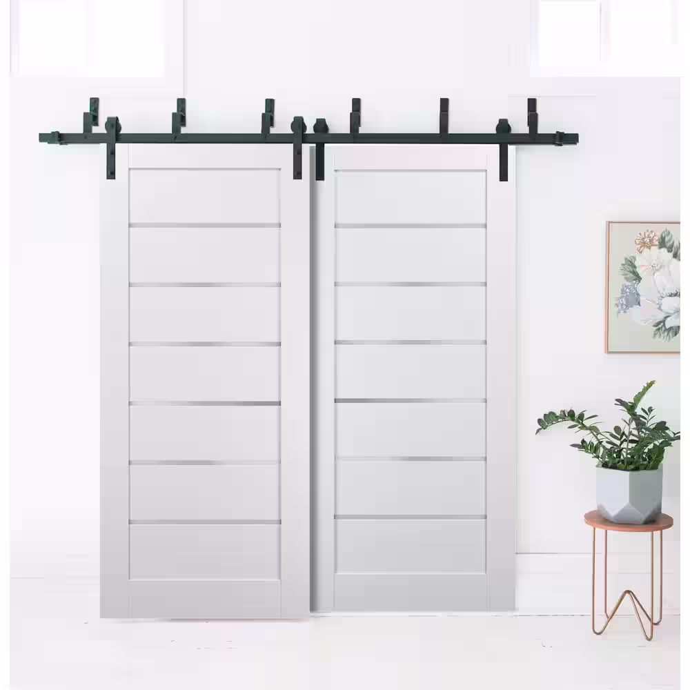 Sartodoors 4117 24 in. x 84 in. Panel No Bore Solid Core 6 Lites Frosted Glass White Finished Pine Wood MDF Interior Door Slab