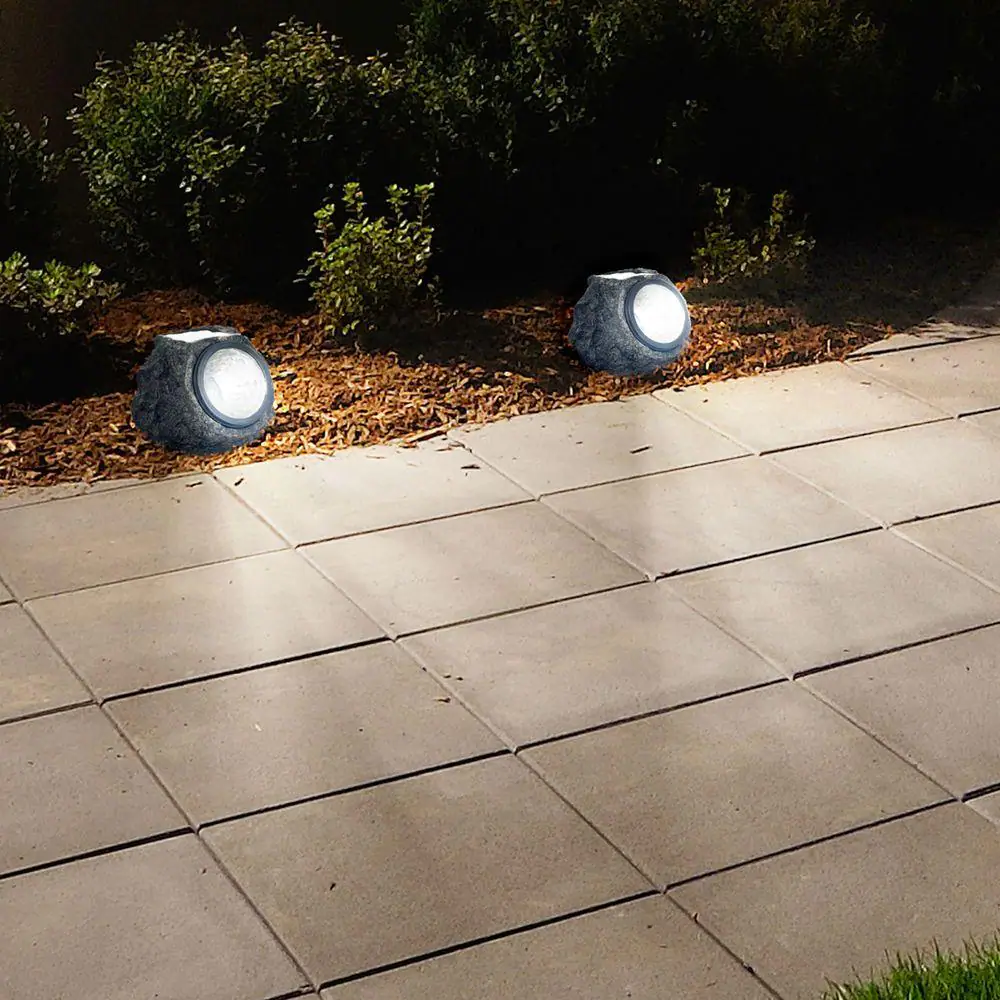 Pure Garden Solar Powered LED Grey Rock Landscaping Light (4-Pack)