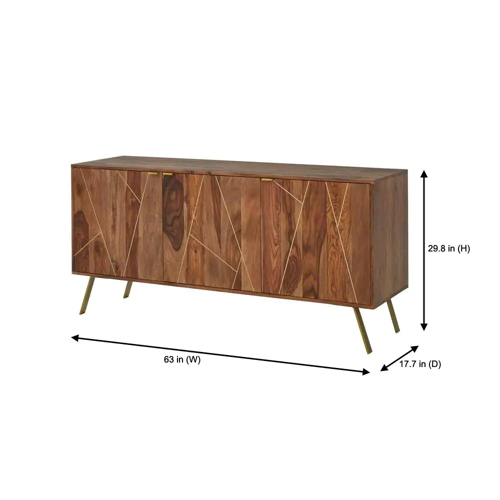 Home Decorators Collection Dark Natural Finish Buffet Table with Gold Metal Inlay (63 in. W x 29.5 in. H)