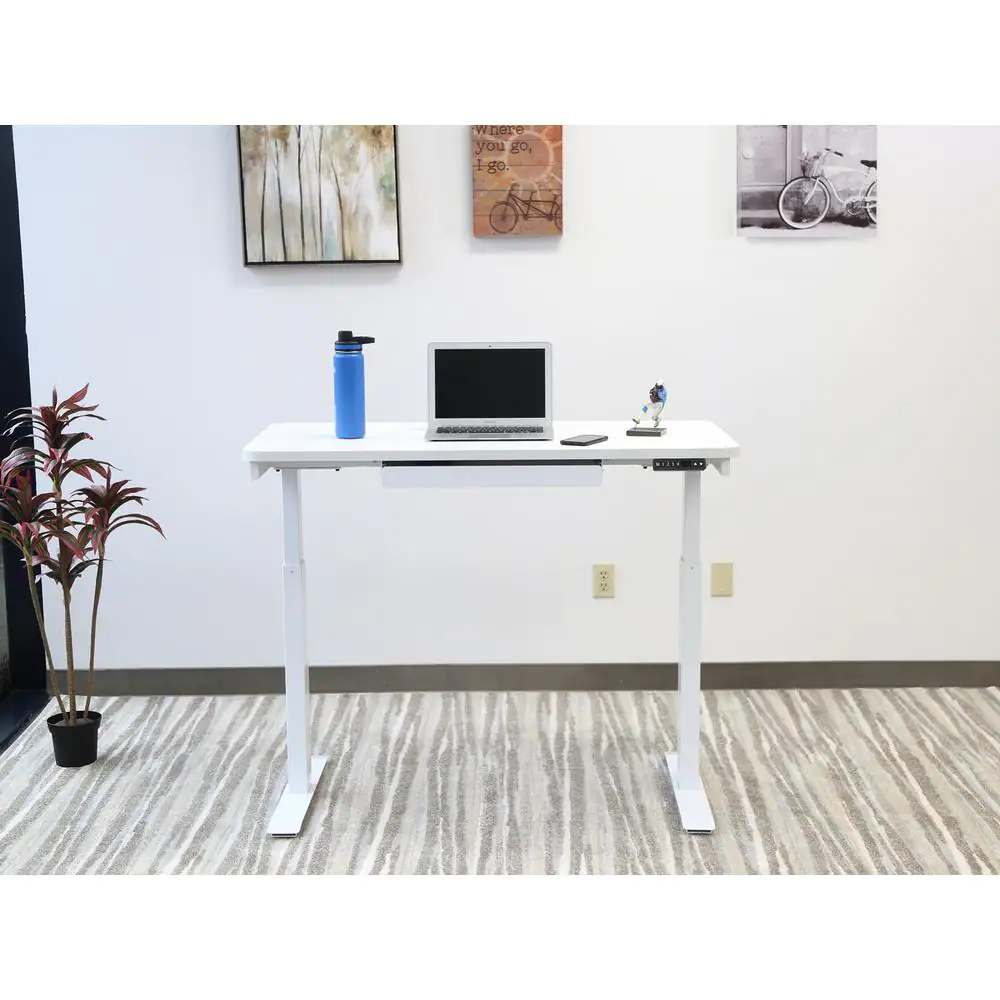 Motionwise 48 in. Rectangular White 1 Drawer Standing Desk with Adjustable Height Feature