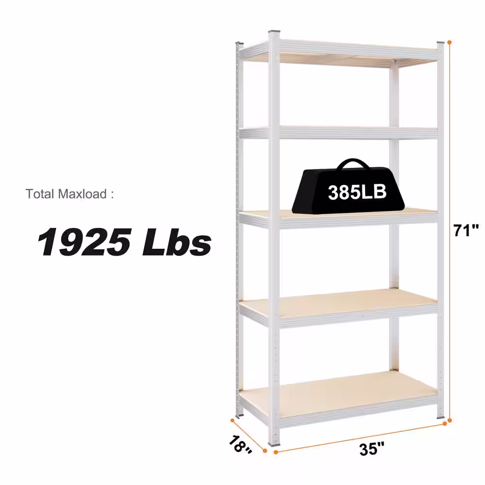 Unbranded 5-Tier Silver Heavy Duty Metal Utility Shelves for Kitchen, Pantry, Closet(35 in. W x 71 in. H x 18 in. D)