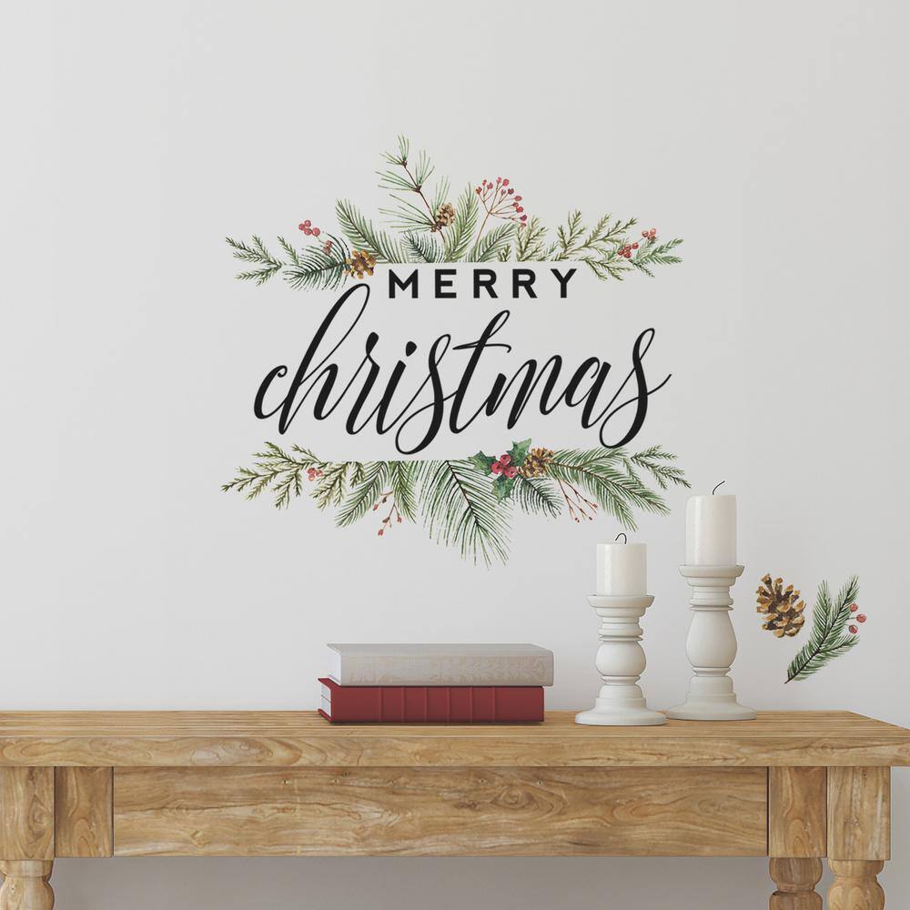 RoomMates Red and Green and Black Merry Christmas Wreath Wall Decals