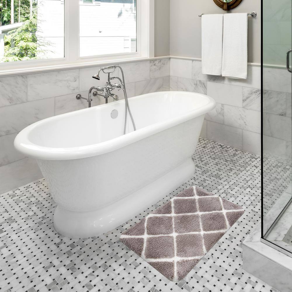 None Trellis Foam Taupe 24 in. x 60 in. Polyester Bath Mat
