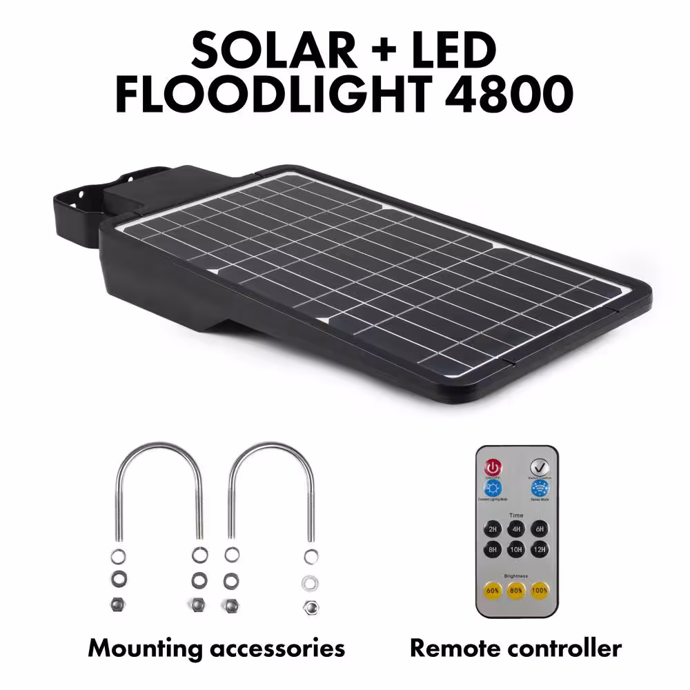 Wagan Tech 4800 Lumens Black Motion Activated Solar Powered Outdoor Integrated LED Landscape Flood Light