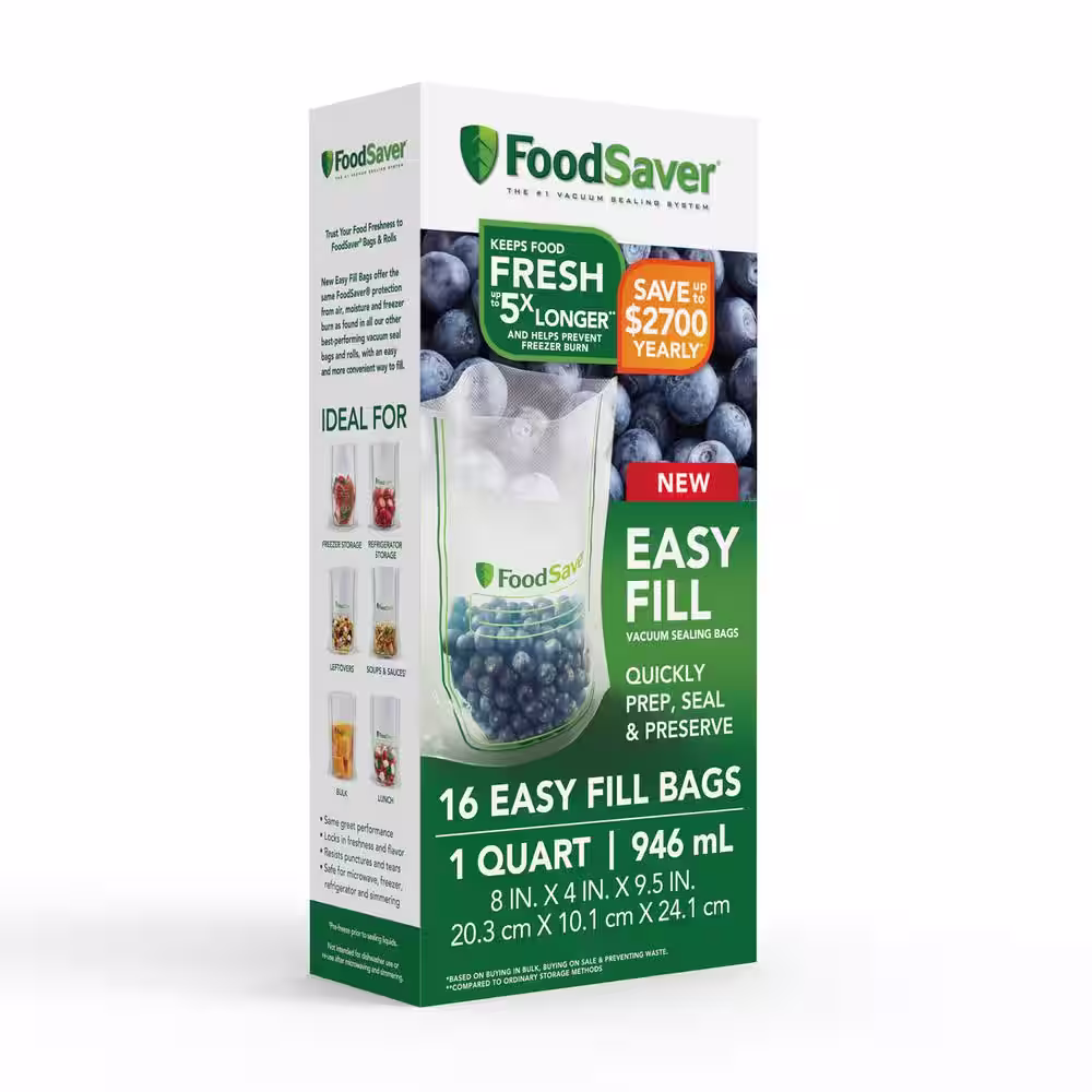 FoodSaver Easy Fill Quart Sealer Bags for Vacuum Sealer (Set of 16 Bags)