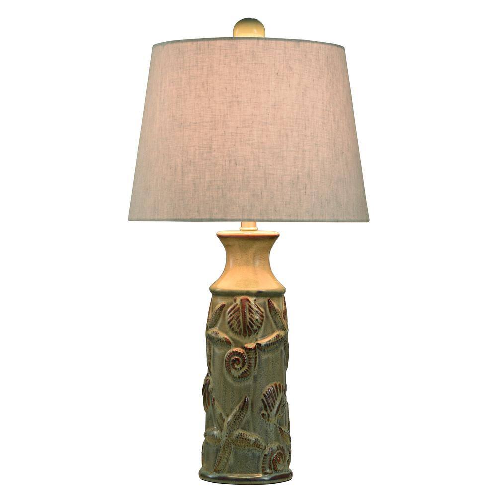 StyleCraft 29 in. Blue Bay Table Lamp with Coastal Starfish and Shells