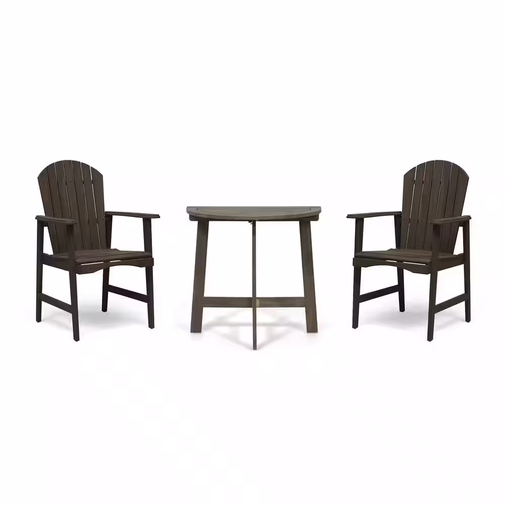 Noble House Oso Grey 3-Piece Acacia Wood Round Outdoor Bistro Set