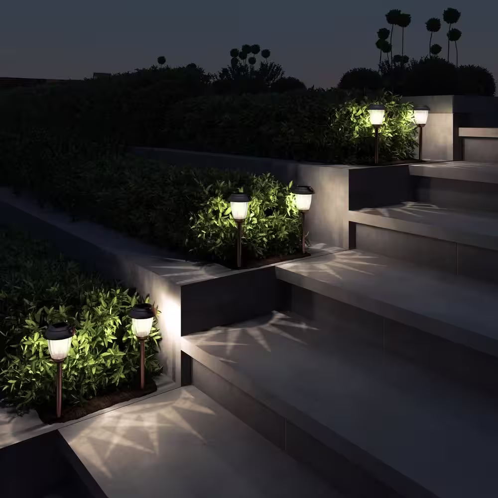 Pure Garden 16 in. Tall Copper Outdoor Integrated LED Landscape Stainless Steel Solar Path Light (Set of 8)