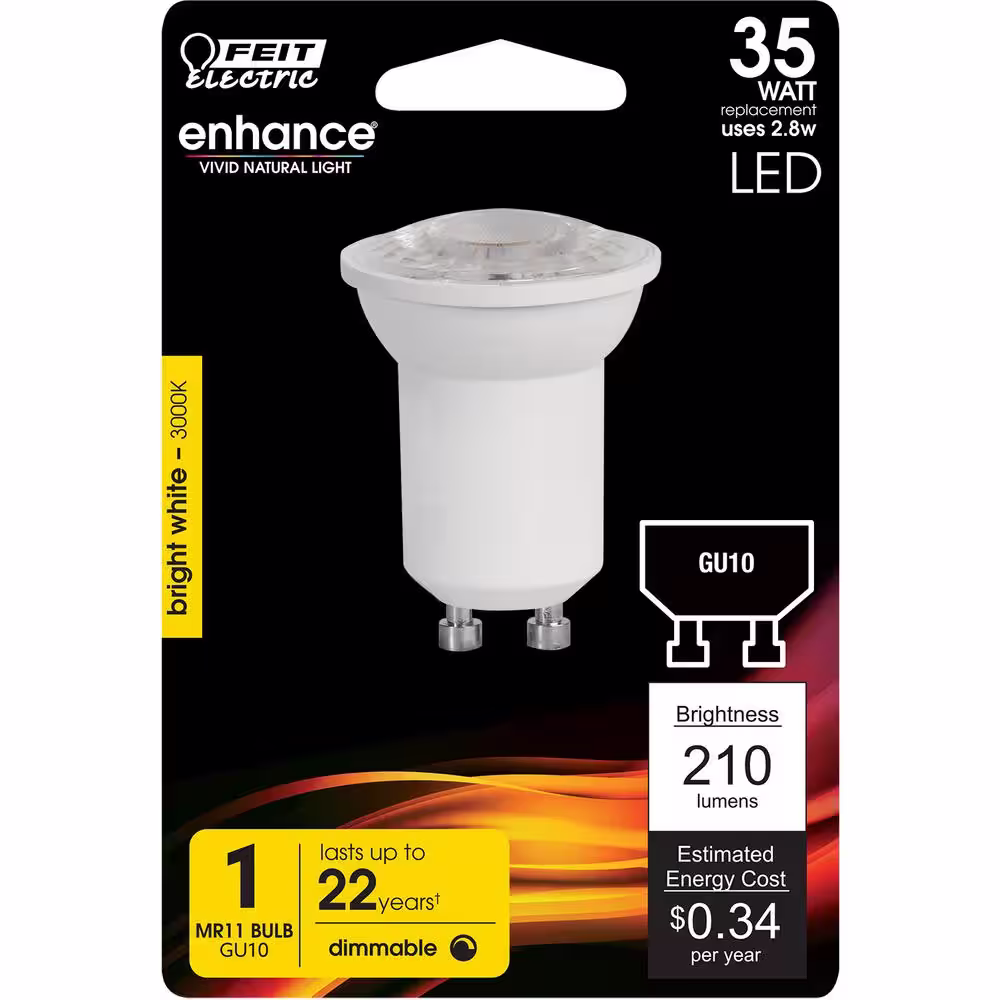 Feit Electric 35-Watt Equivalent Bright White (3000K) MR11 GU10 Bi-Pin Base LED Light Bulb
