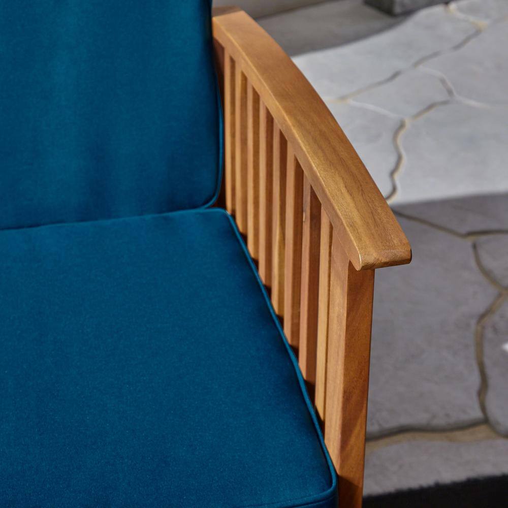 Noble House Carolina Brown Patina 5-Piece Wood Conversation Seating Set with Dark Teal Cushions