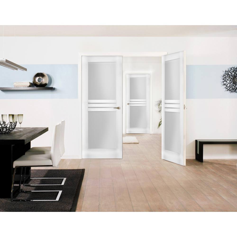 VDOMDOORS 7222 72 in. x 84 in. Universal Handling Full Lite Frosted Glass Solid White Finished Pine MDF Double Prehung French Door