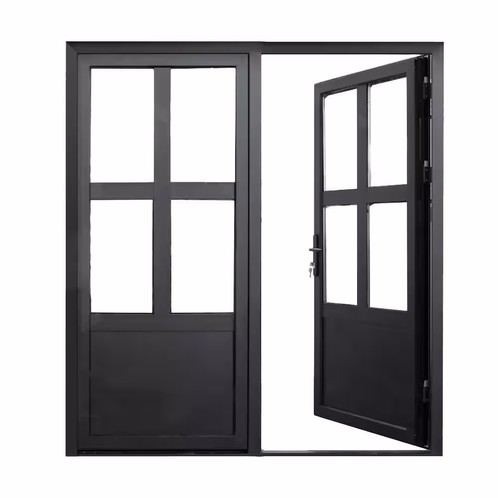 None Teza French Doors 61.5 in. x 96 in. Matte Black Aluminum French Door 4-Lite Right Hand Inswing