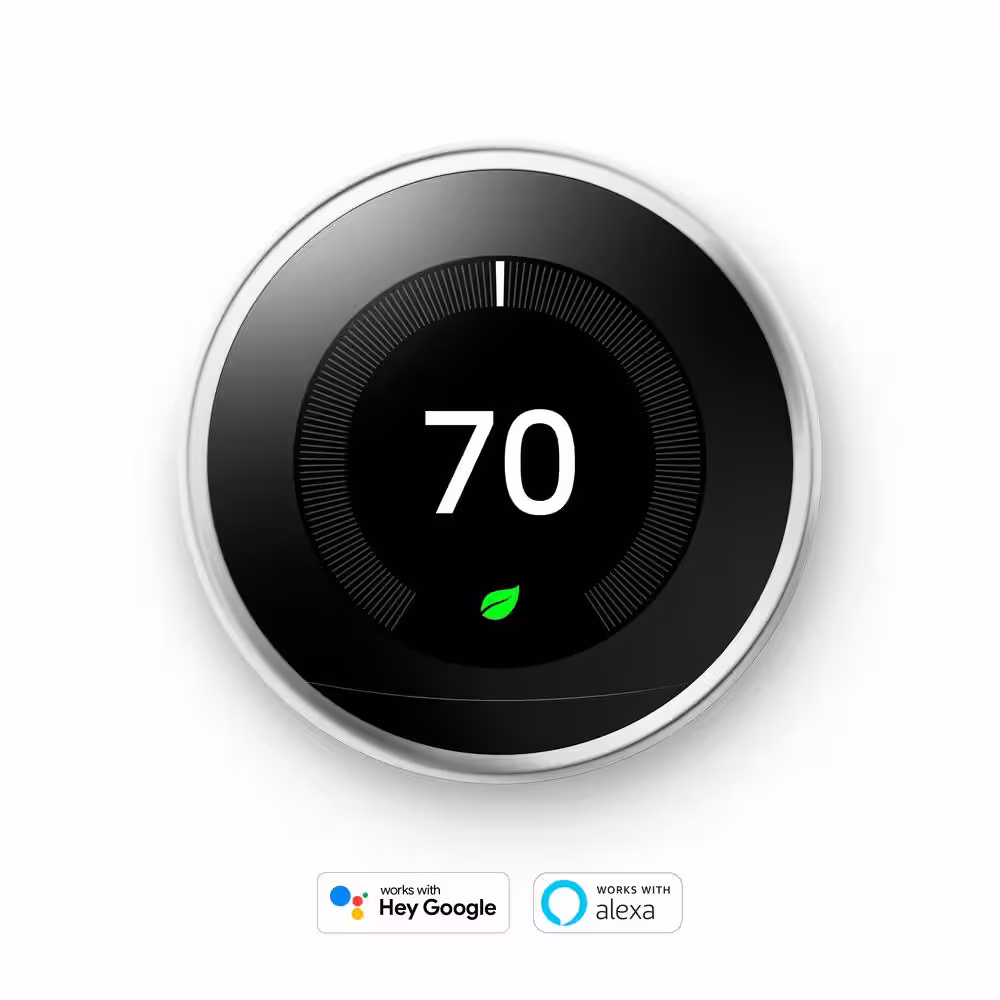 Google Nest Learning Thermostat - Smart Wi-Fi Thermostat Polished Steel + Nest Temperature Sensor