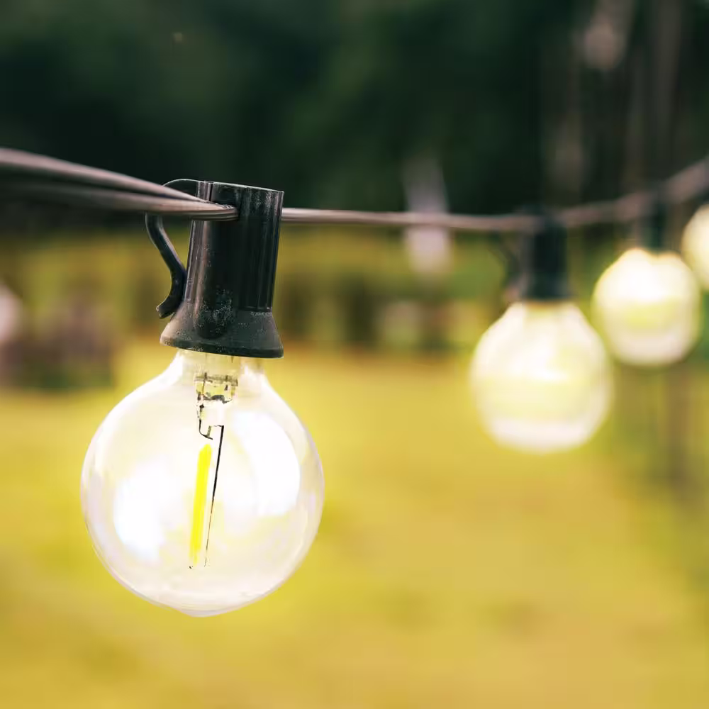 Newhouse Lighting Indoor/Outdoor 50 ft. Plug-In Globe Bulbs Party LED Outdoor String Lights with 55 LED G40 Bulbs Included (5-Free Bulbs)