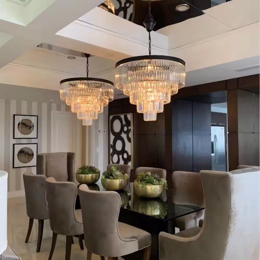 Maxax Annapolis 12-Light Black/Clear Unique Tiered Chandelier with Crystal Accents