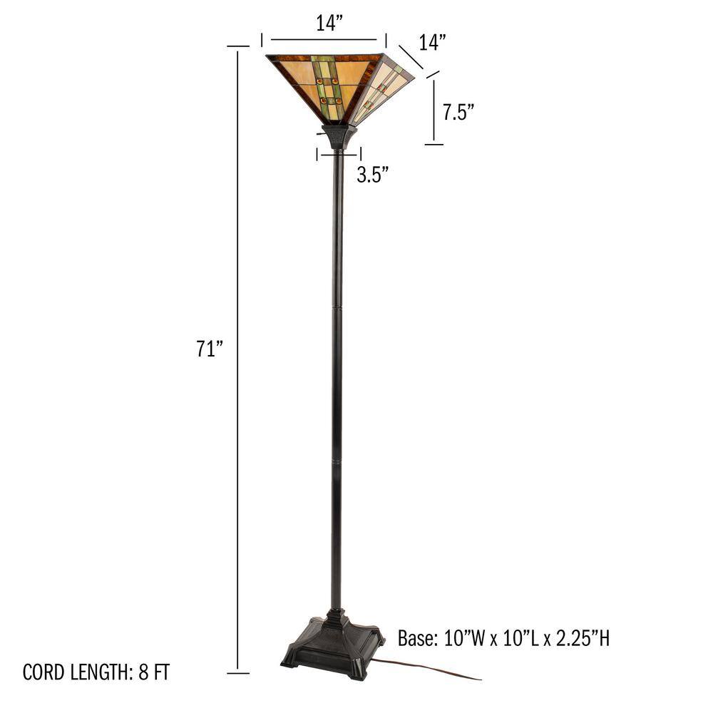 Lavish Home 71 in. Multi-Colored Tiffany Style LED Torchiere Floor Lamp