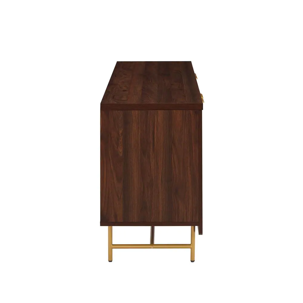 Welwick Designs Dark Walnut/Gold Wood and Metal Modern Reeded 4-Door Sideboard