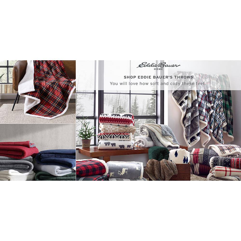 EDDIE BAUER Vail Plaid 1-Piece Gray Ultra Sherpa Microfiber 50 in. x 60 in. Throw Blanket