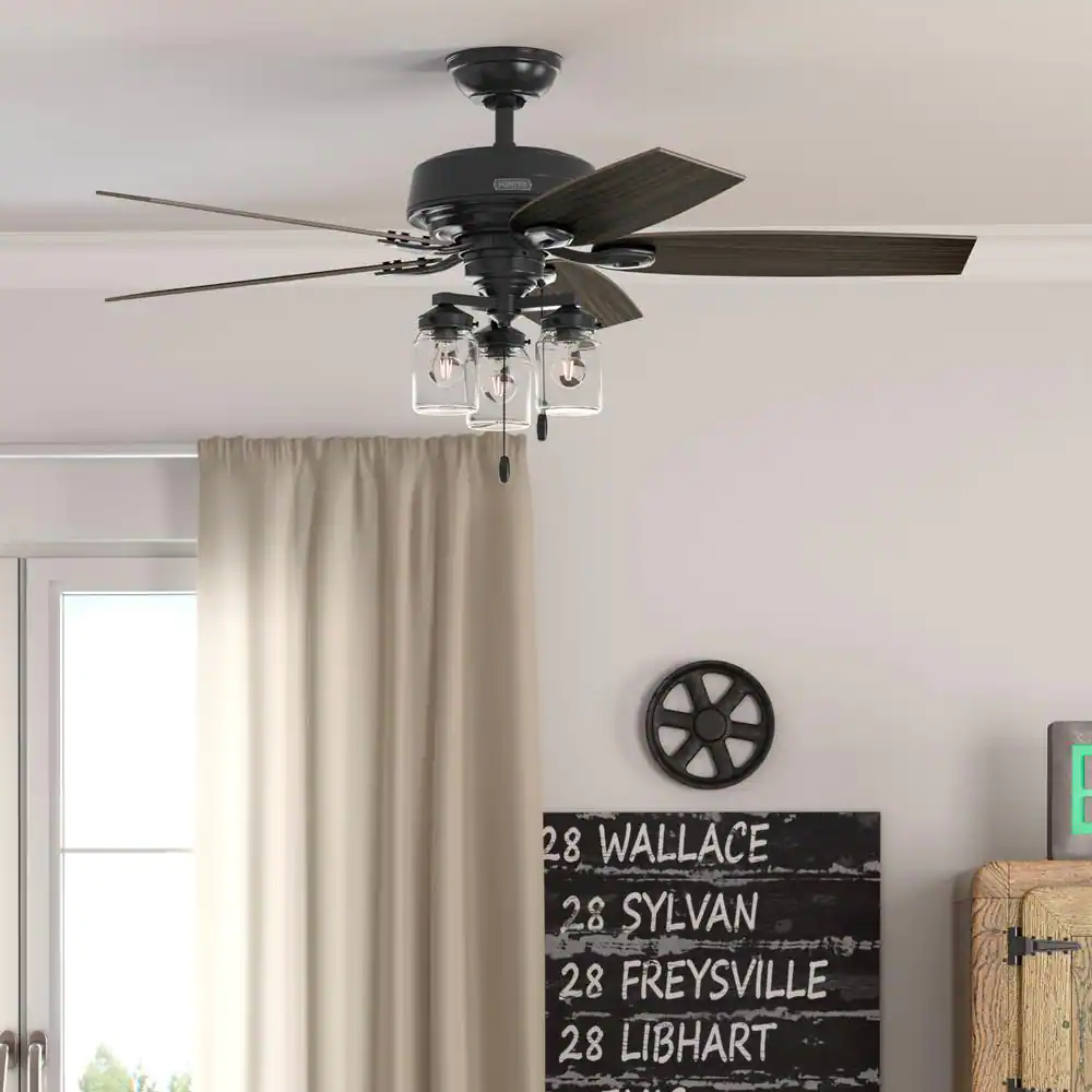 Hunter Crown Canyon II 52 in. Indoor/Outdoor Matte Black Ceiling Fan with Light Kit