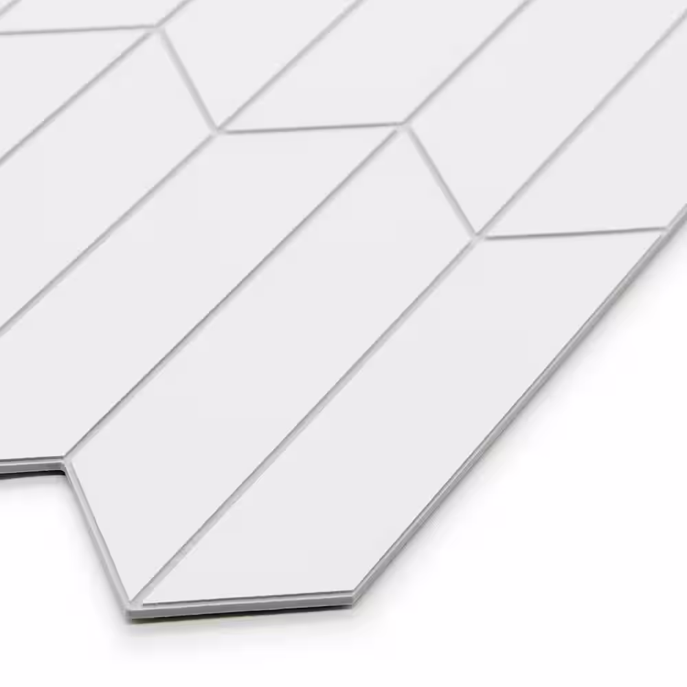 None White Chevron Stone Composite 11.3x11.6in. Peel and Stick Backsplash Herringbone Wall Tile (10 Tiles, 9.1 Sq. Ft.)