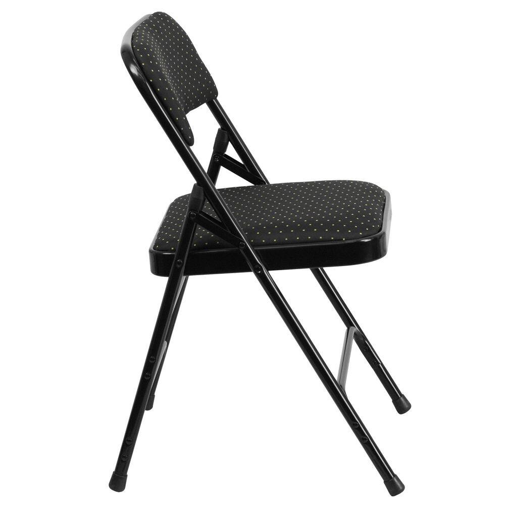 Flash Furniture Hercules Series Curved Triple Braced & Double Hinged Black Patterned Fabric Upholstered Metal Folding Chair