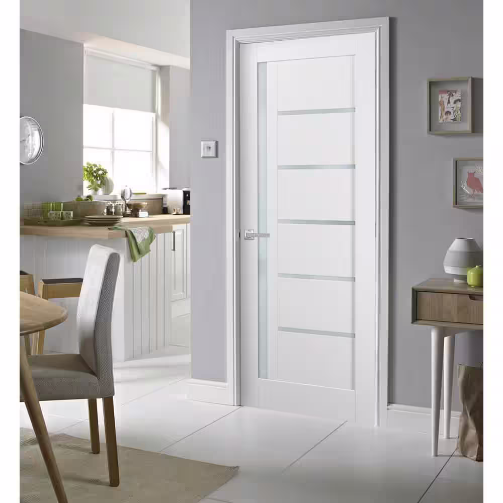 Sartodoors 4088 24 in. x 80 in. Left/Right Frosted Solid MDF White Finished Pine Wood Single Prehung Interior Door with Hardware