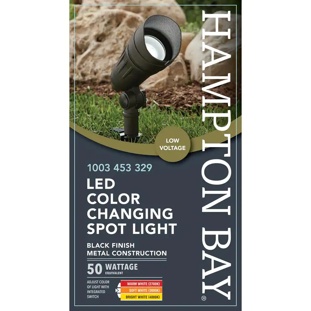 Hampton Bay 50-Watt Equivalent Low Voltage Millennium Black Adjustable Light Color Integrated LED Outdoor Landscape Spot Light