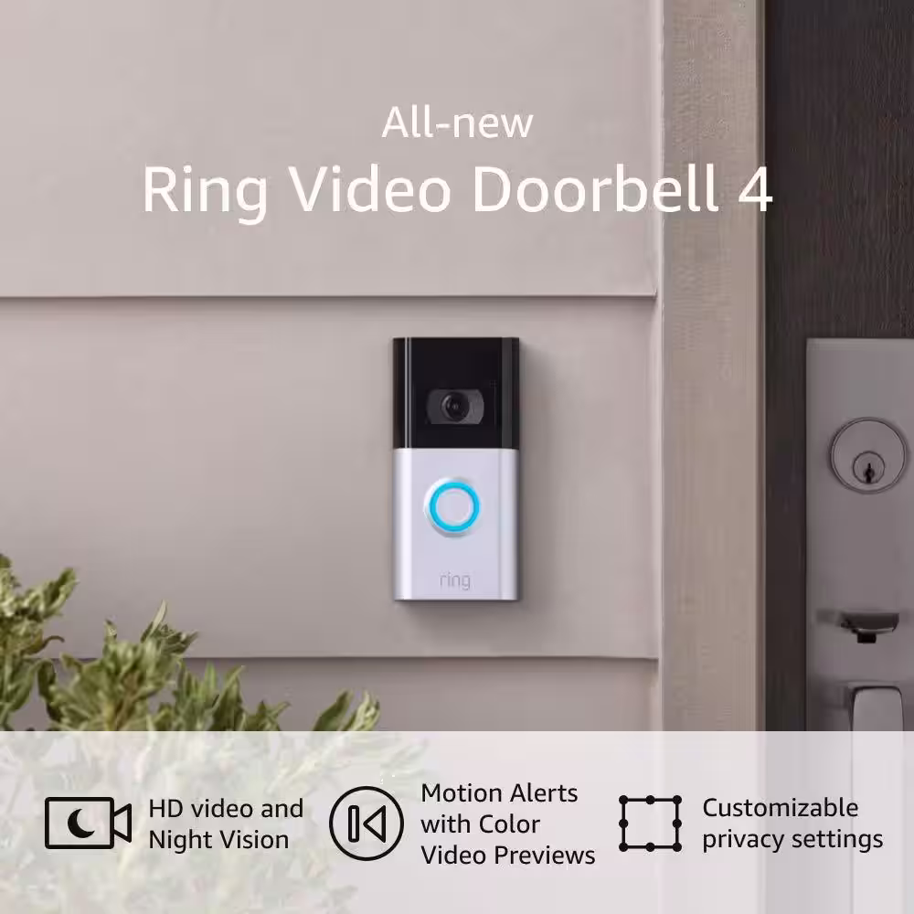Ring Video Doorbell 4 - Smart Wireless Doorbell Camera with Enhanced Dual-Band WiFi, Extended Battery, Color Video Previews