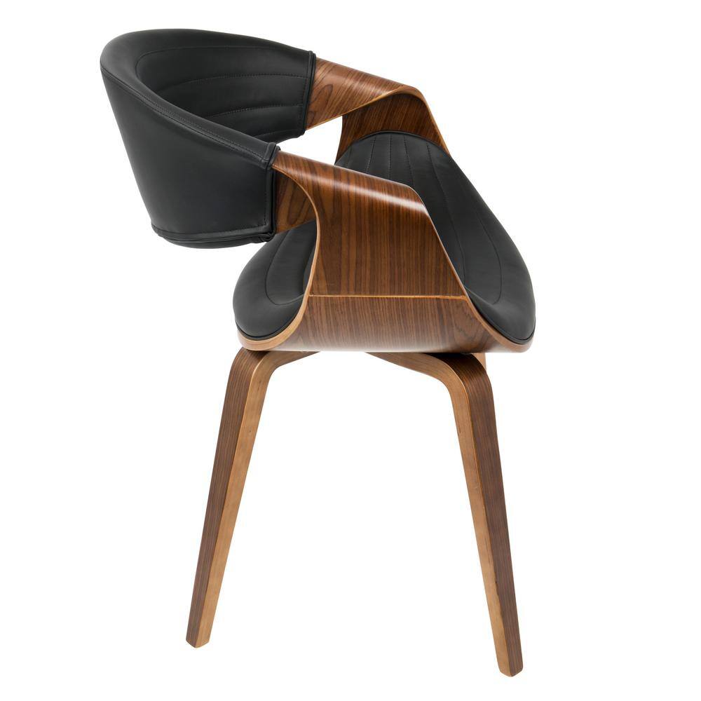 Lumisource Symphony Mid-Century Walnut and Black Modern Dining/Accent Chair with Faux Leather