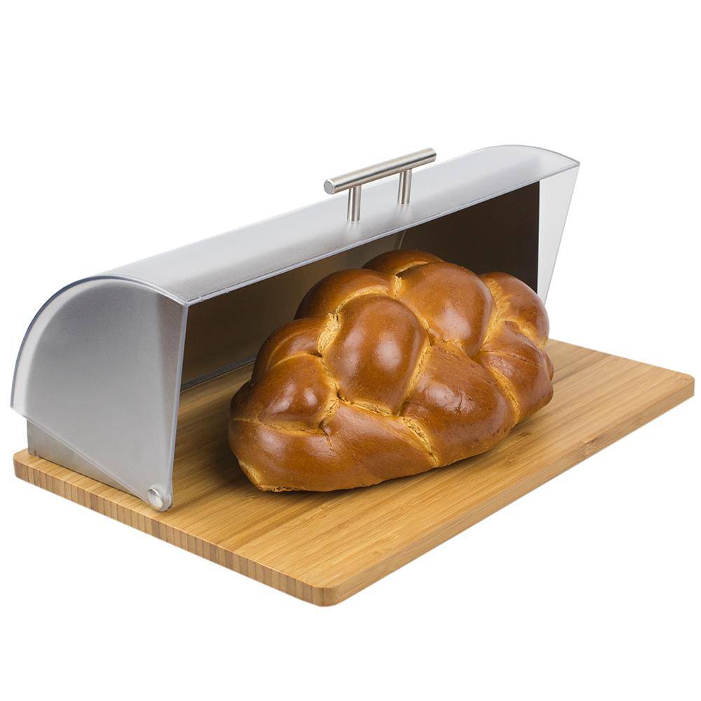 Home Basics Bread Box with Wood Base and Acrylic Lid, Natural